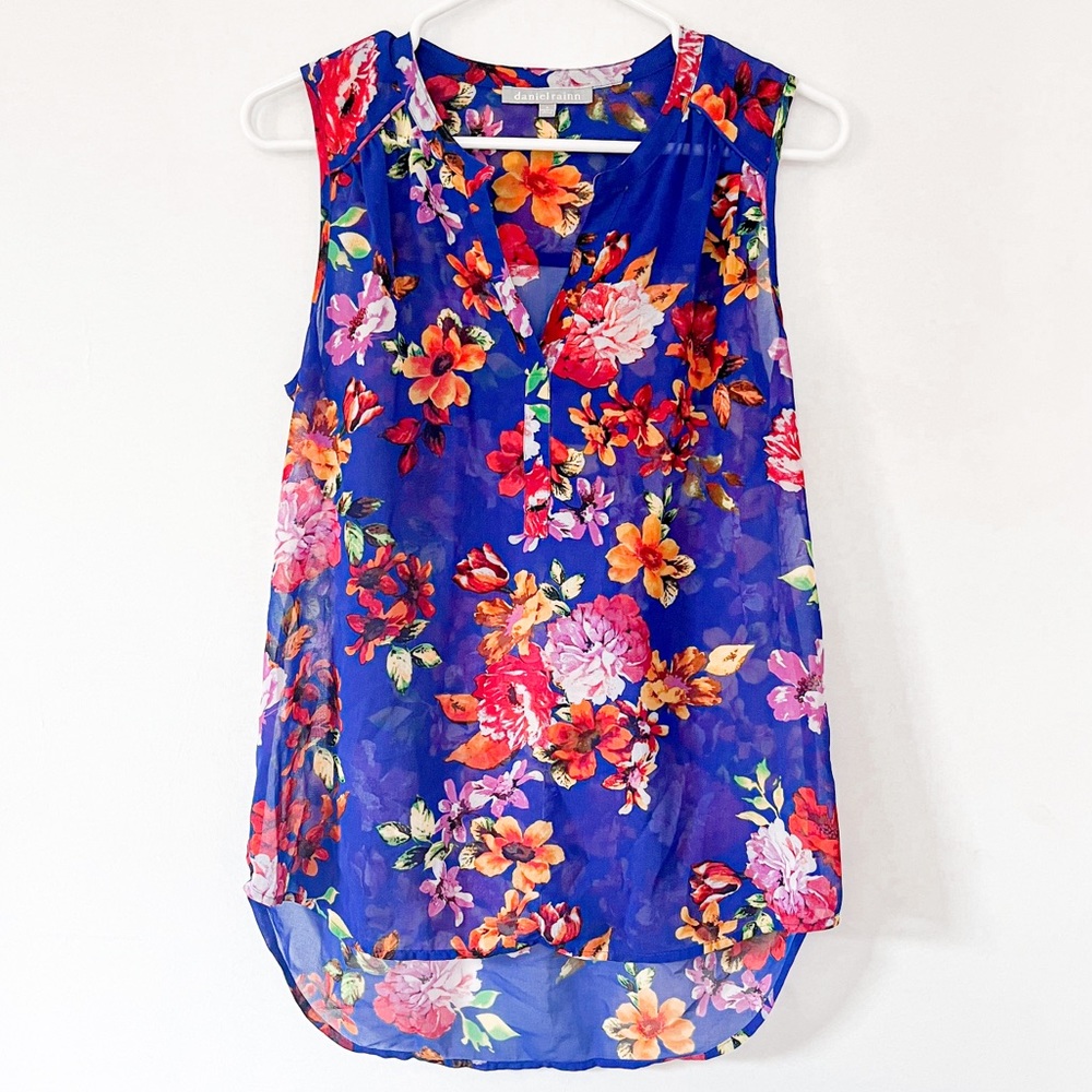 Daniel Rainn Vivienne Printed Sleeveless Blue Floral Blouse Size Small